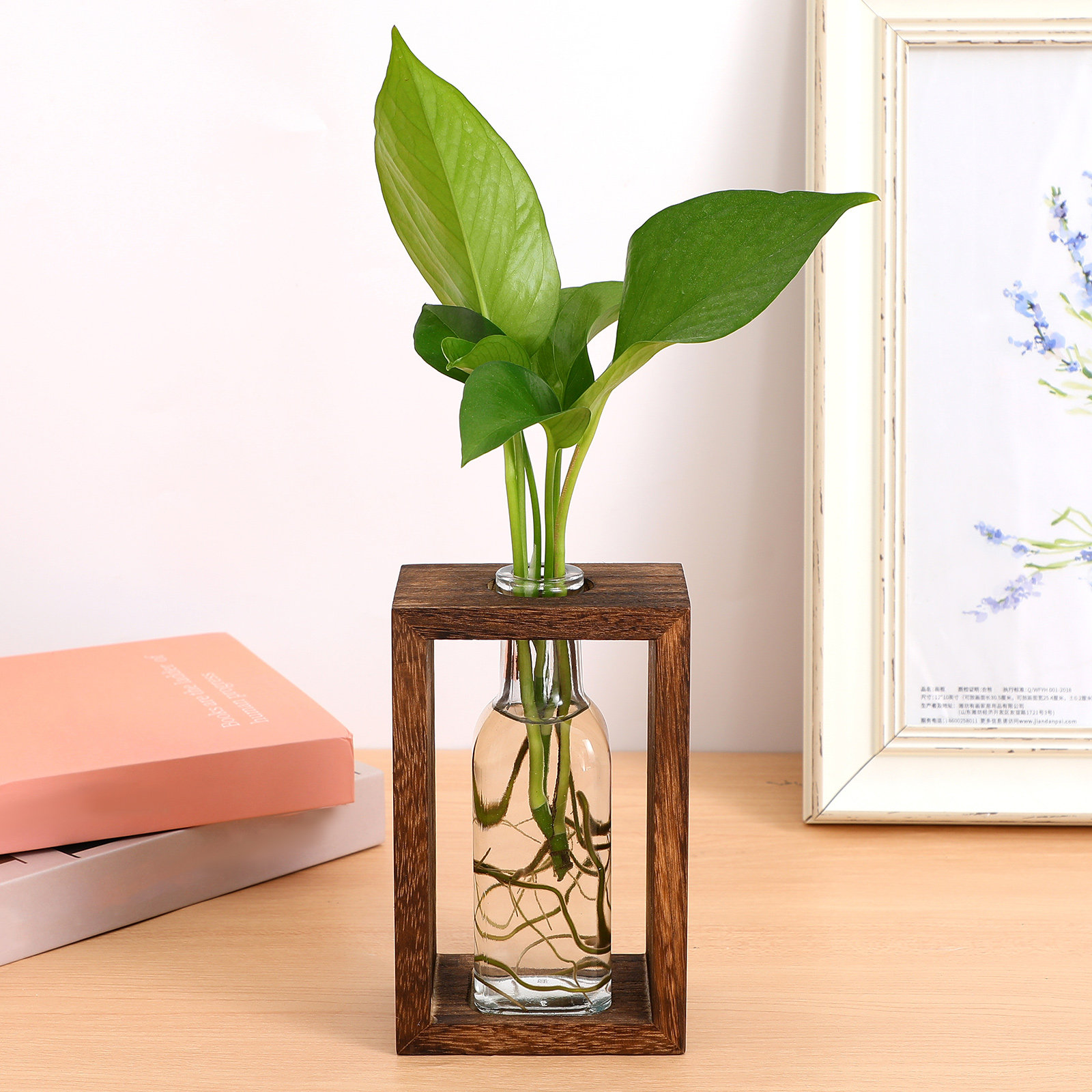 Propagation Station Vase - 木製水耕栽培植物繁殖ステーション1セット、ガラス製プランター、透明な花瓶ボトル、デスクトップホームデコレーション