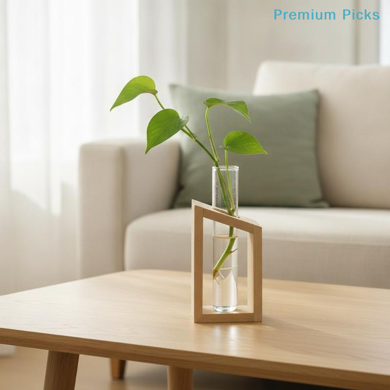 Propagation Station Vase - 携帯用試験管ガラス繁殖花瓶、木製スタンド付き水耕栽培ステーション、ハーブ用、ホームデコレーション