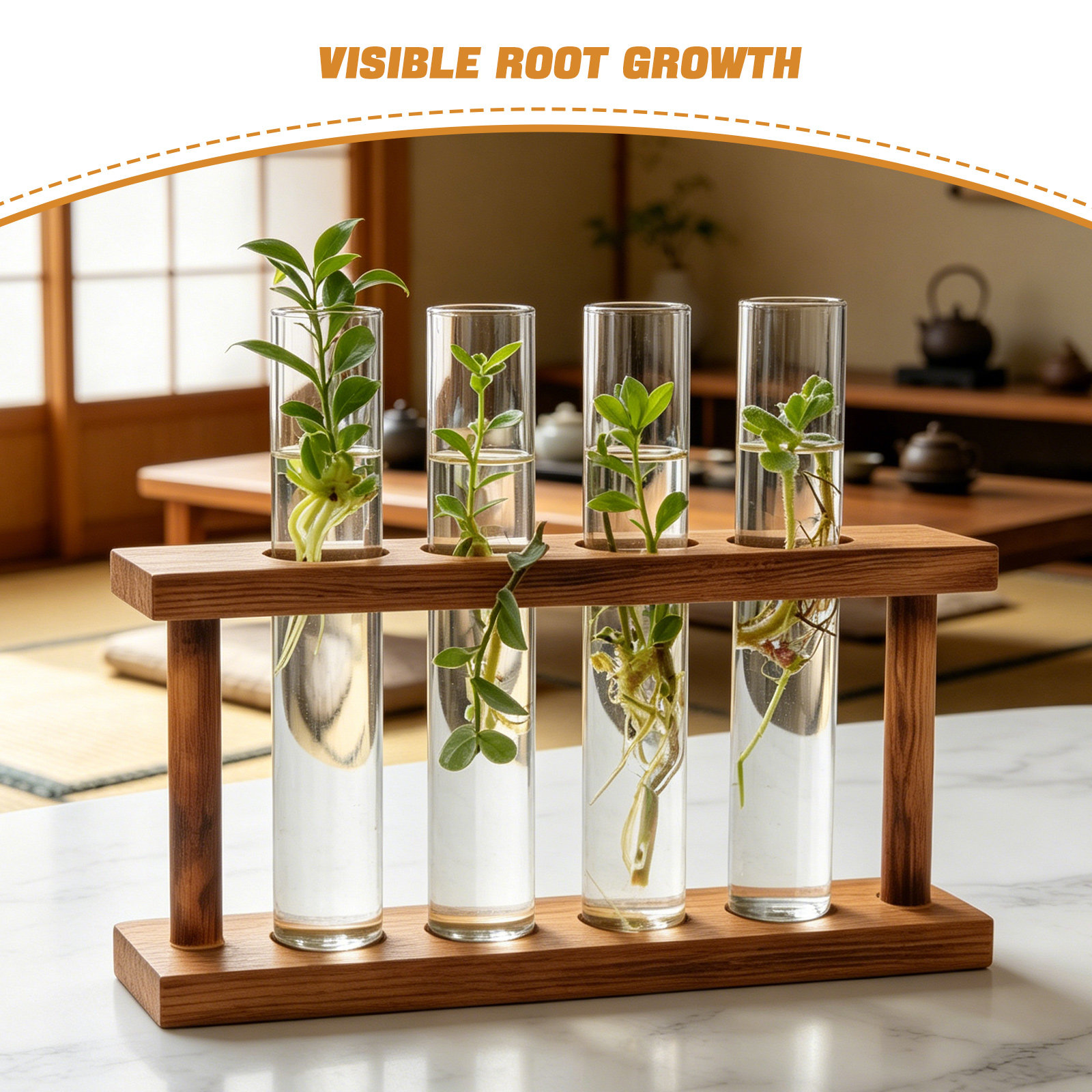 木製の植物育成ステーション、ガラス製試験管用花瓶スタンド、素 - Propagation Station Vase のレビューと価格