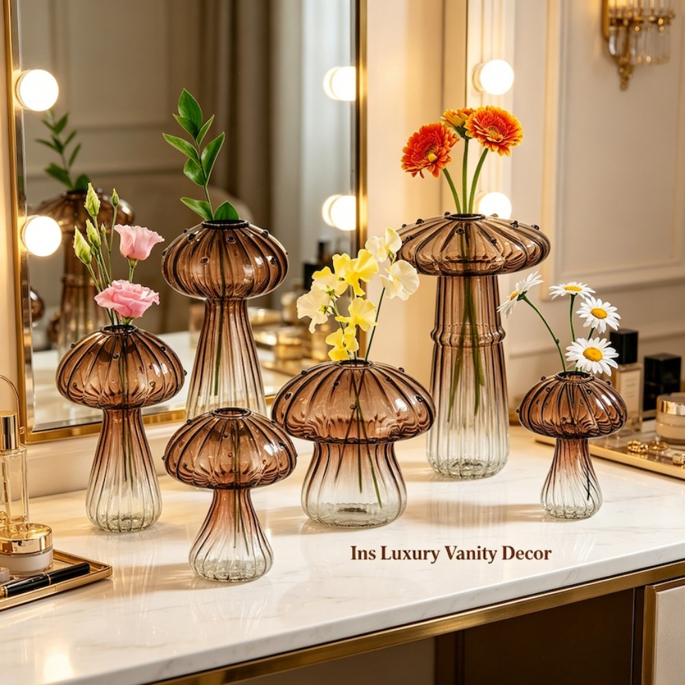 キノコ型の溝付きガラス繁殖ステーション、リビングルームの窓辺 - Propagation Station Vase のレビューと価格