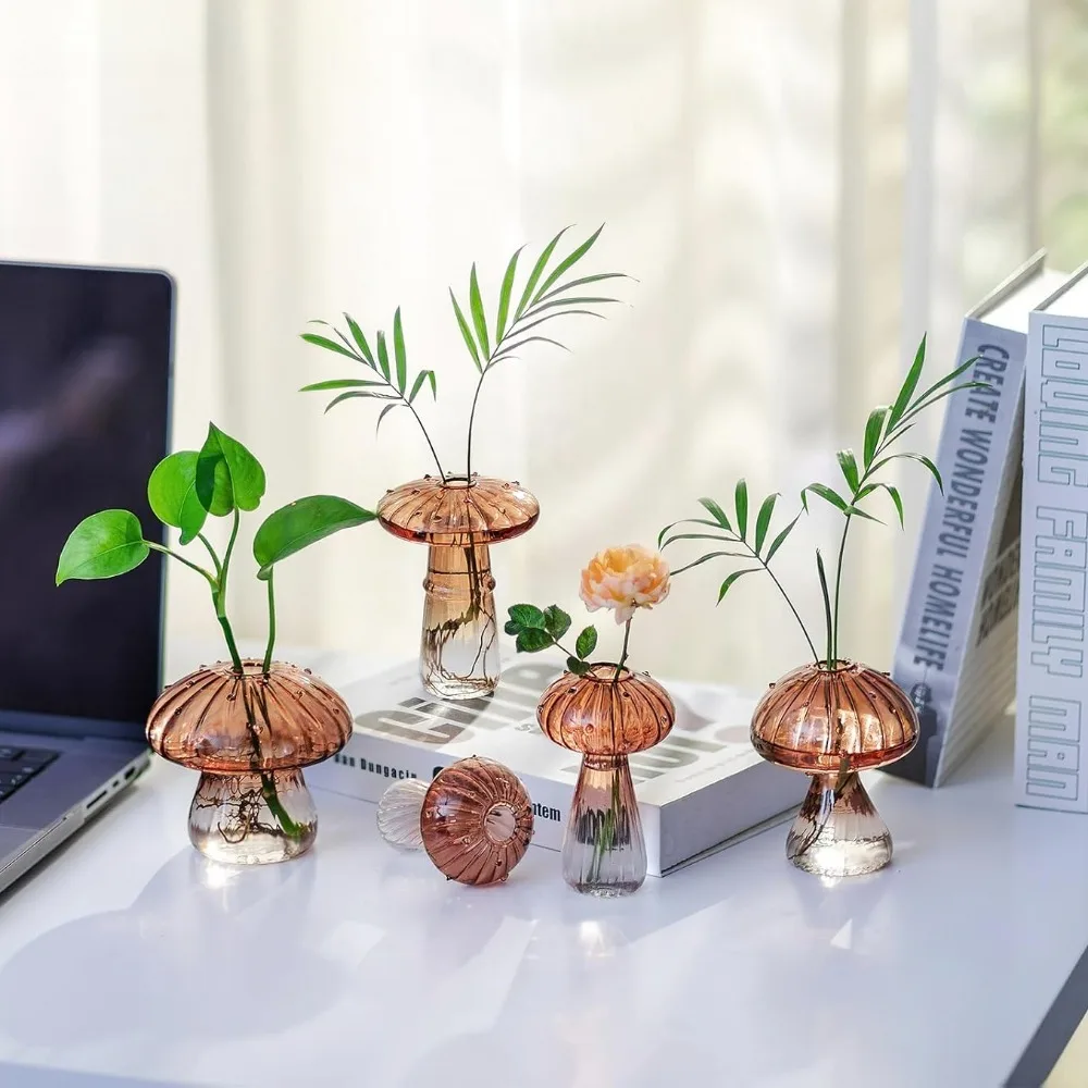 キノコ型の溝付きガラス繁殖ステーション、リビングルームの窓辺 - Propagation Station Vase のレビューと価格